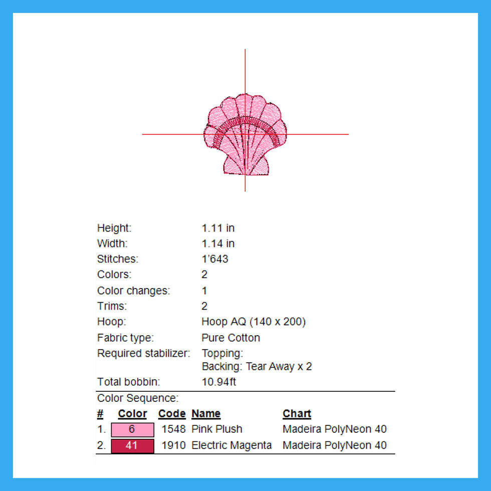Thumbnail: Design worksheet for a machine embroidery design of a sea shell.