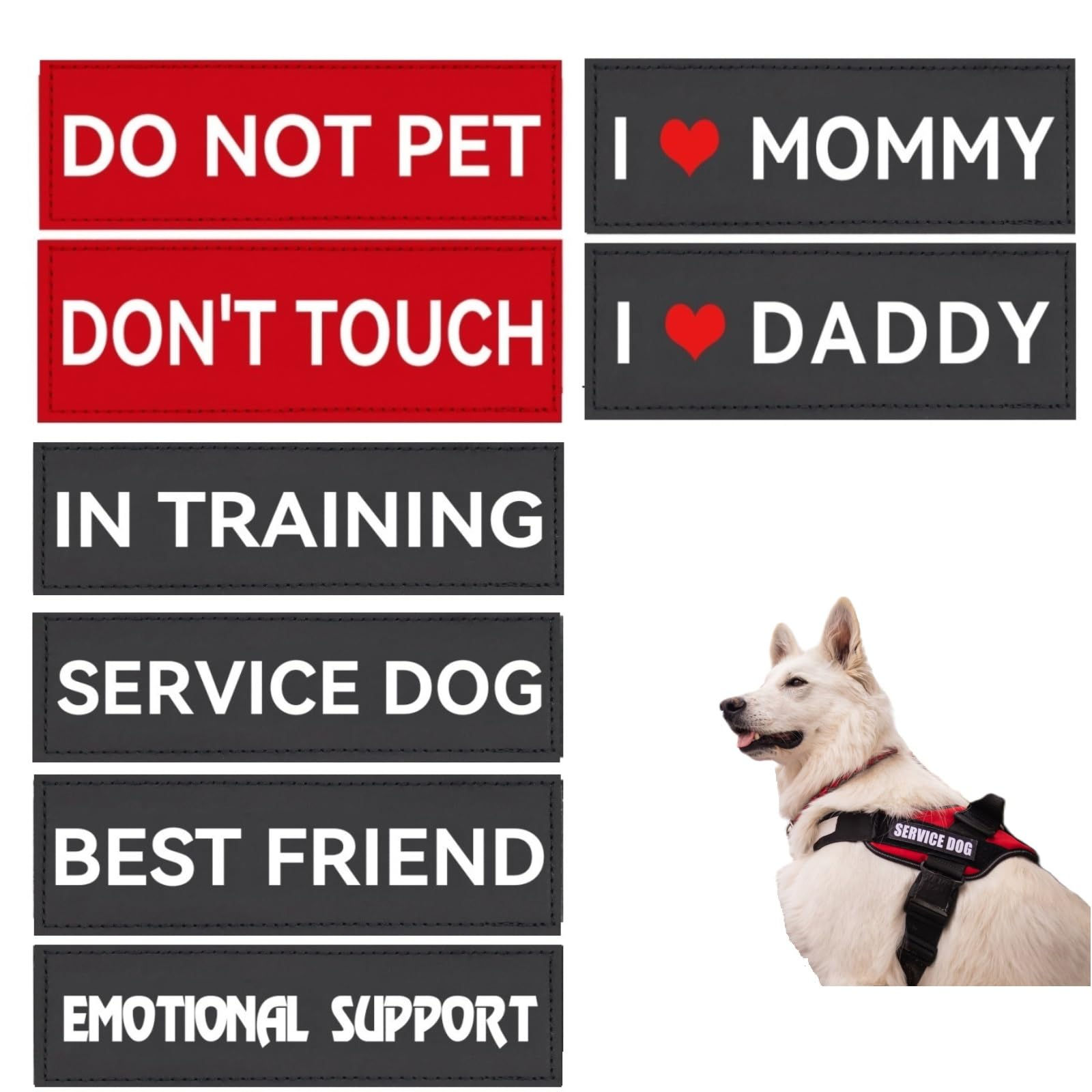 MYDEERYOO Service Dog Patch for Harness 8 Pcs Removable Hook and Loop Dog Harnes