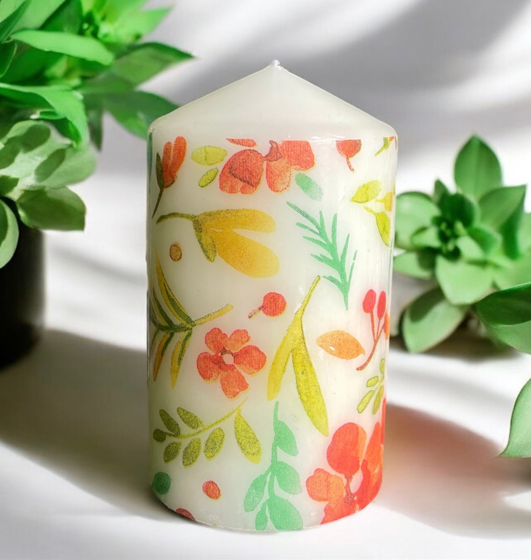Candle | Orange & Yellow Flowers aquarelle (17R)