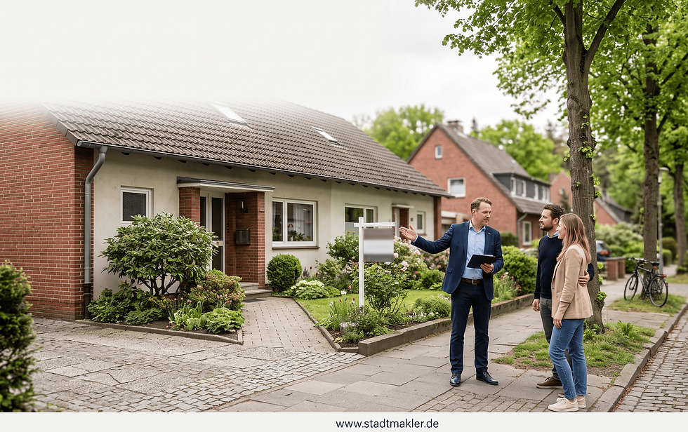Makler Niendorf bei der Besichtigung eines Reihenhauses in Hamburg