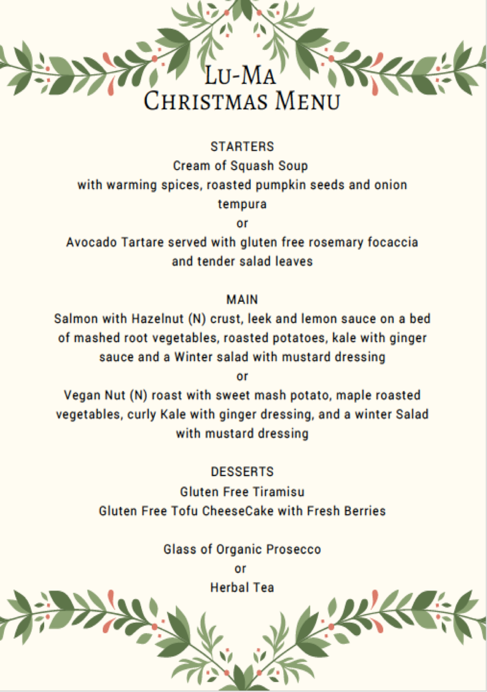 Christmas Party Menu