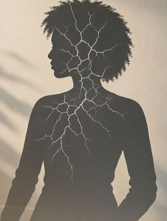 Silhouetted profile of a person with glowing, branch-like lines across their chest, symbolizing silent internal struggle.