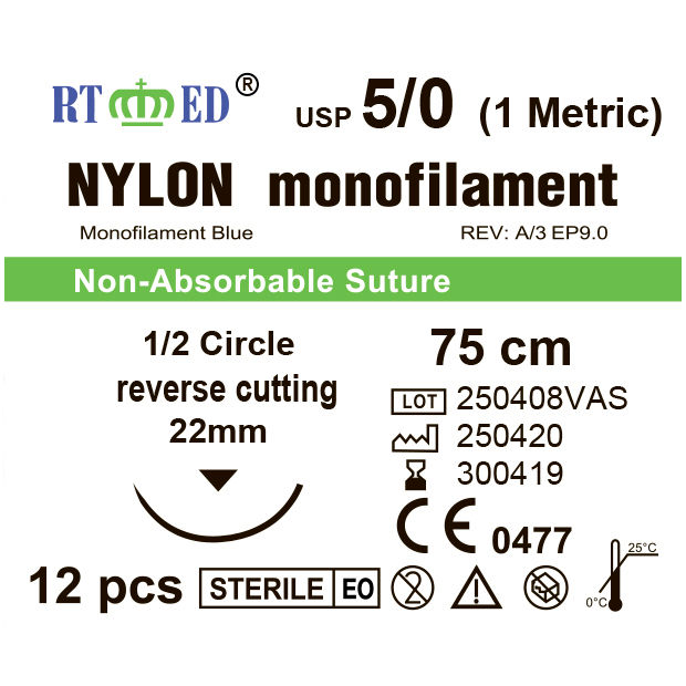 RTmED Nylon USP 5/0 (EP 1.0), 1/2 odwrotnie tnąca 22 mm (12 szt.)