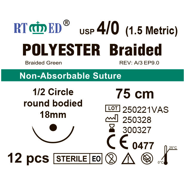 RTmED Poliester USP 4/0 (EP 1.5), 1/2 okrągła 18 mm (12 szt.)