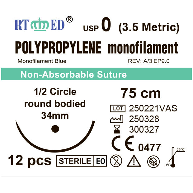 RTmED Polipropylen USP 0 (EP 3.5), 1/2 okrągła 34 mm (12 szt.)