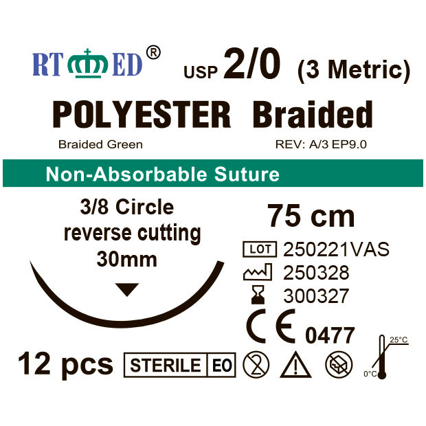 RTmED Poliester USP 2/0 (EP 3.0), 3/8 odwrotnie tnąca 30 mm (12 szt.)