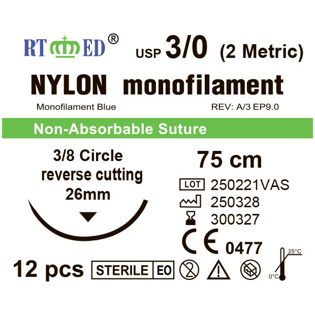RTmED Nylon USP 3/0 (EP 2.0), 3/8 odwrotnie tnąca 26 mm (12 szt.)
