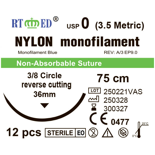 RTmED Nylon USP 0 (EP 3.5), 3/8 odwrotnie tnąca 36 mm (12 szt.)