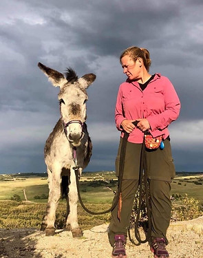 Christine farm sitter with donkey