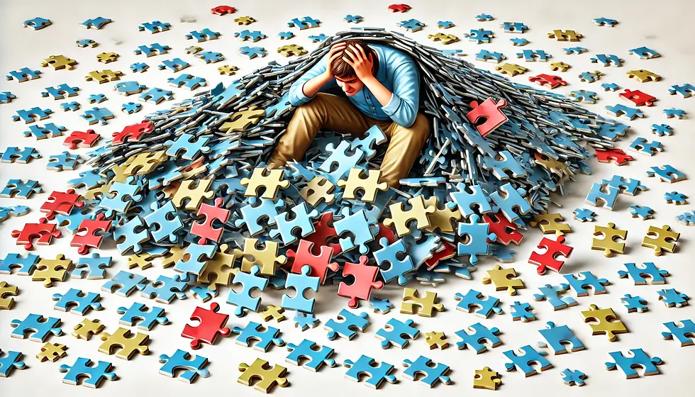 Man underneath a puzzle pieces