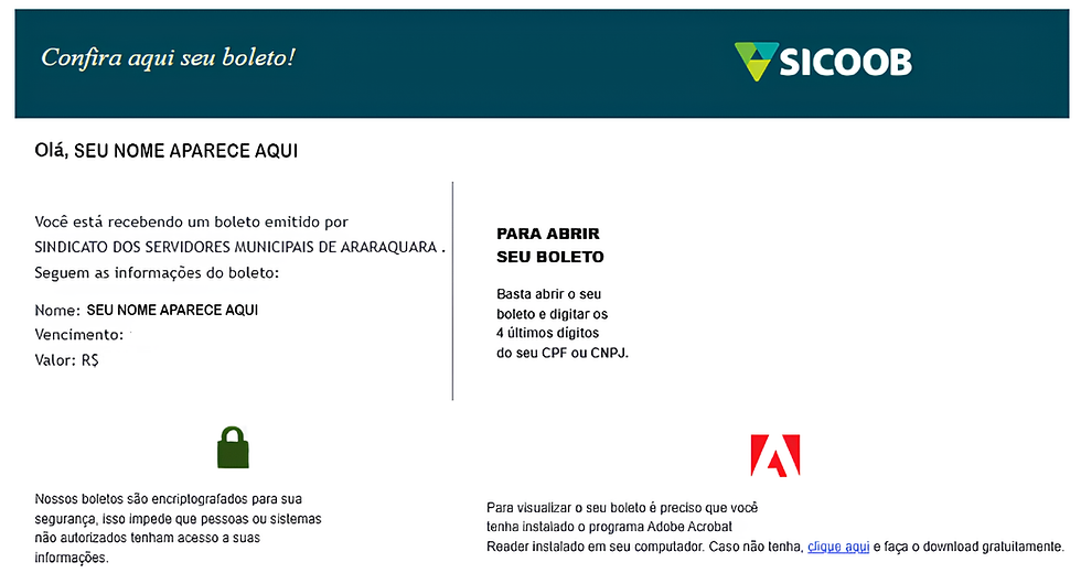 O e-mail com boletos do SISMAR mudou