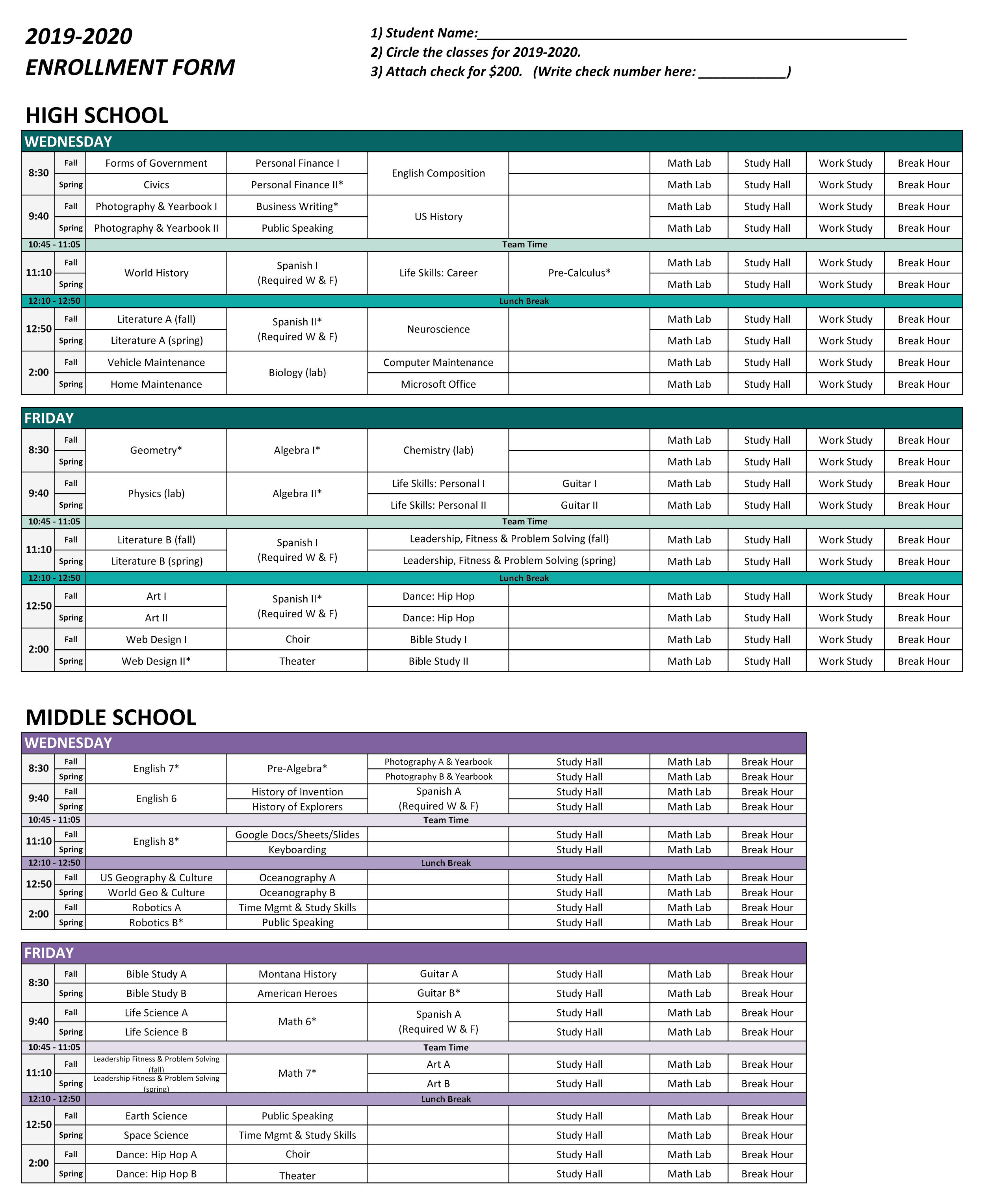 Middle School and High School Enrollment