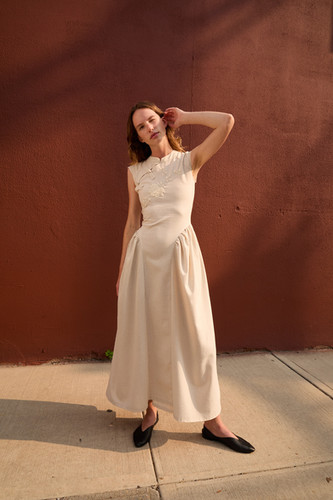knee length dresses for ladies Cut-Out Linen Dress TAHITI in White