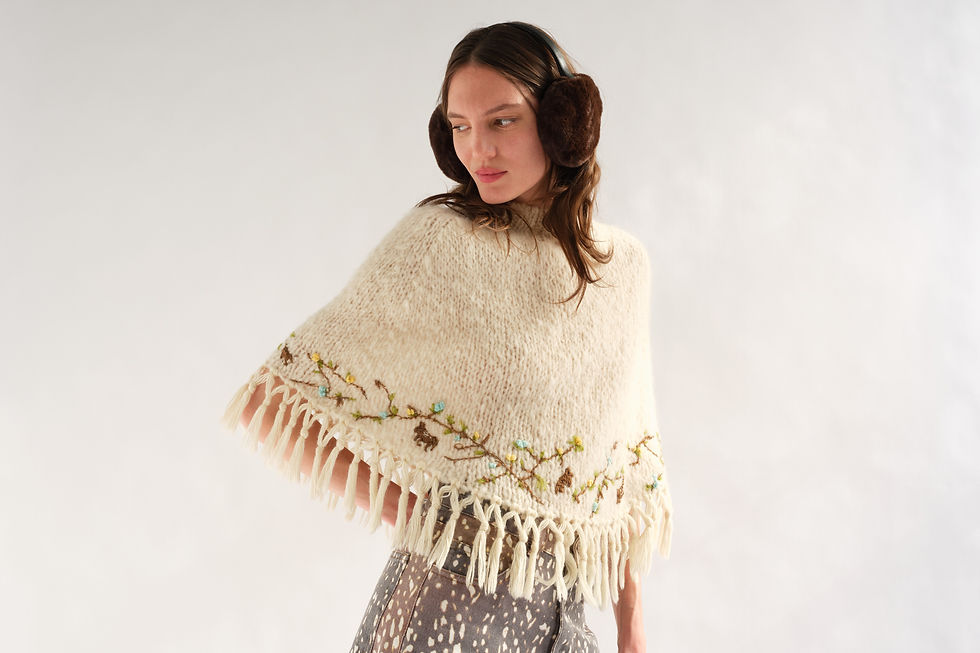 Thumbnail: Fleming .Knit Poncho Hand embroidered