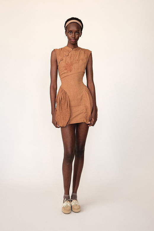 brown cotton mini dress Winnie Organic Cotton U-Neck Mini Dress Cacao / L