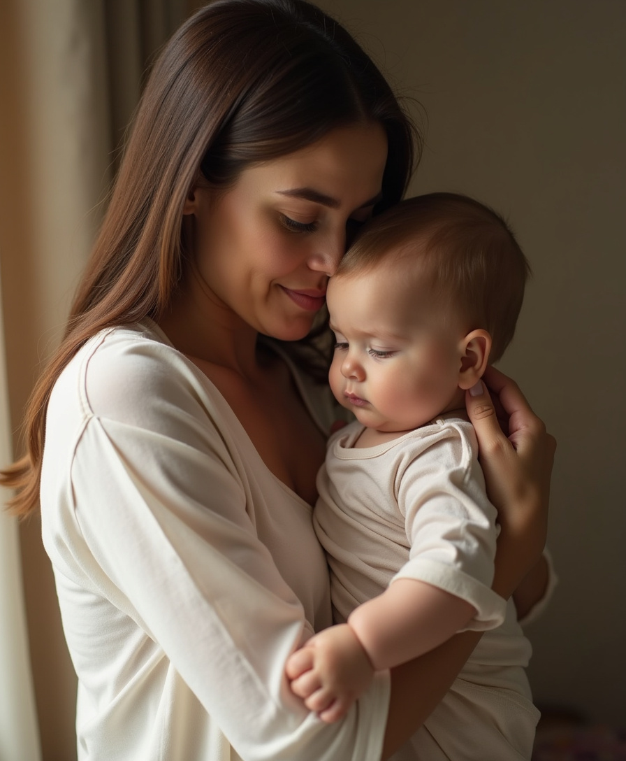 Mother holding child close