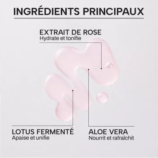 Ingrédients principaux: Extrait de rose, Lotus fermenté, Aloe vera