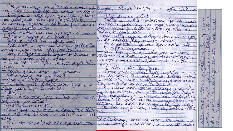 Produção de texto dos alunos: Fábula
