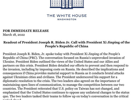 White House readout on Biden's call with Chinese President Xi Jinping