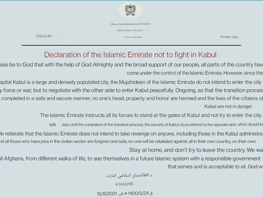 Taliban calls upon its fighters to not enter Kabul city; intends to capture it without fight