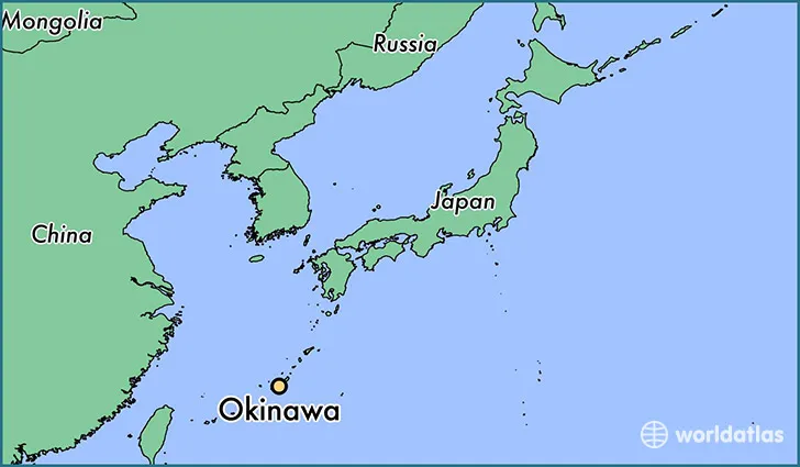 mapa do Japão mostrando a localização específica de Okinawa