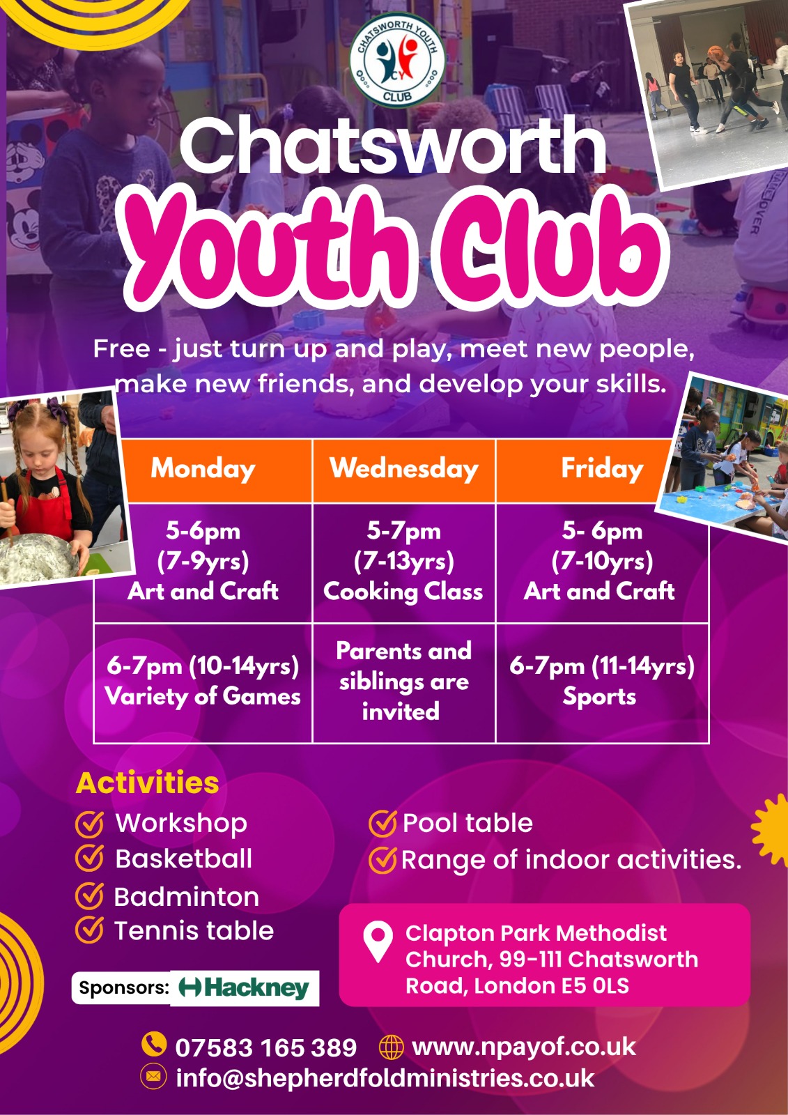 Chatsworth Youth Club programme flyer