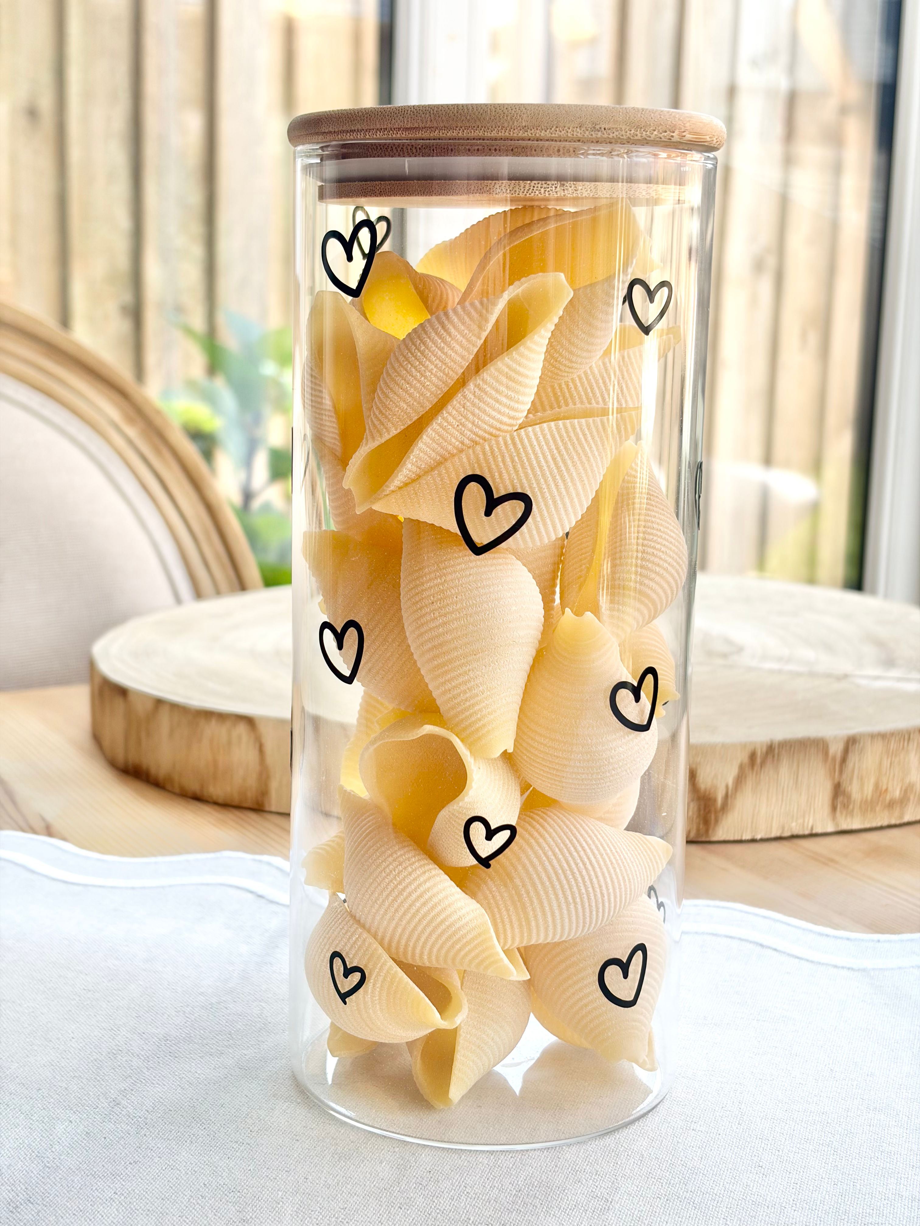 Black Heart Glass Storage Canister with Bamboo Lid