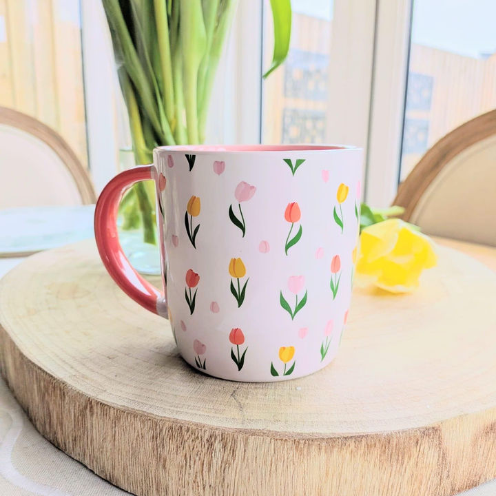 Thumbnail: Tulip Print Ceramic Mug | 350ml Floral Kitchen Decor