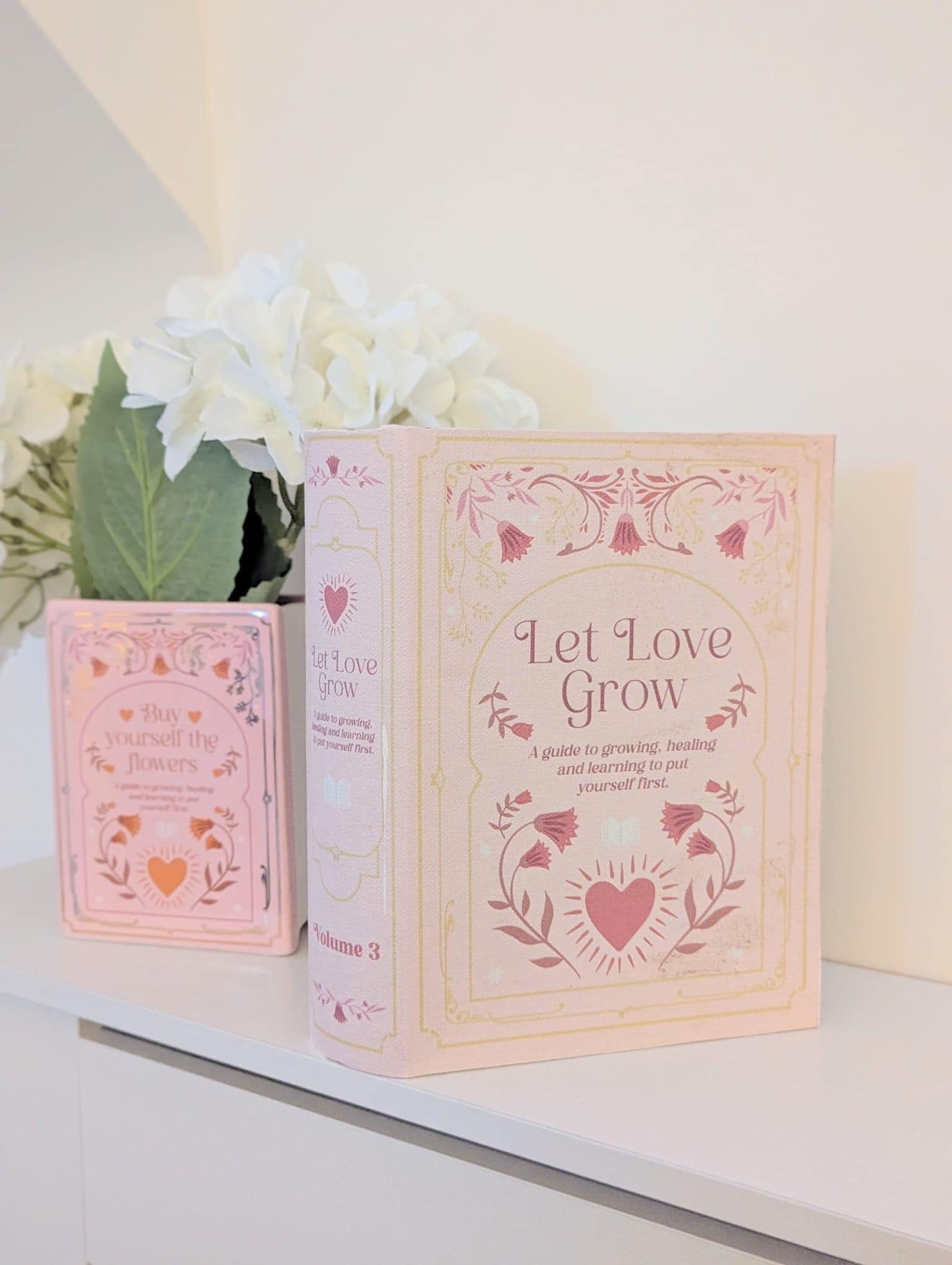 Pink Book Shaped Storage Box Gold Accent Hidden Organizer