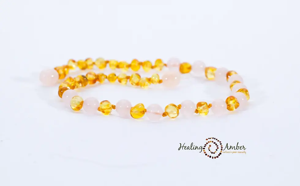 Thumbnail: Healing Amber Gold Amber & Rose Quartz Teething Necklace