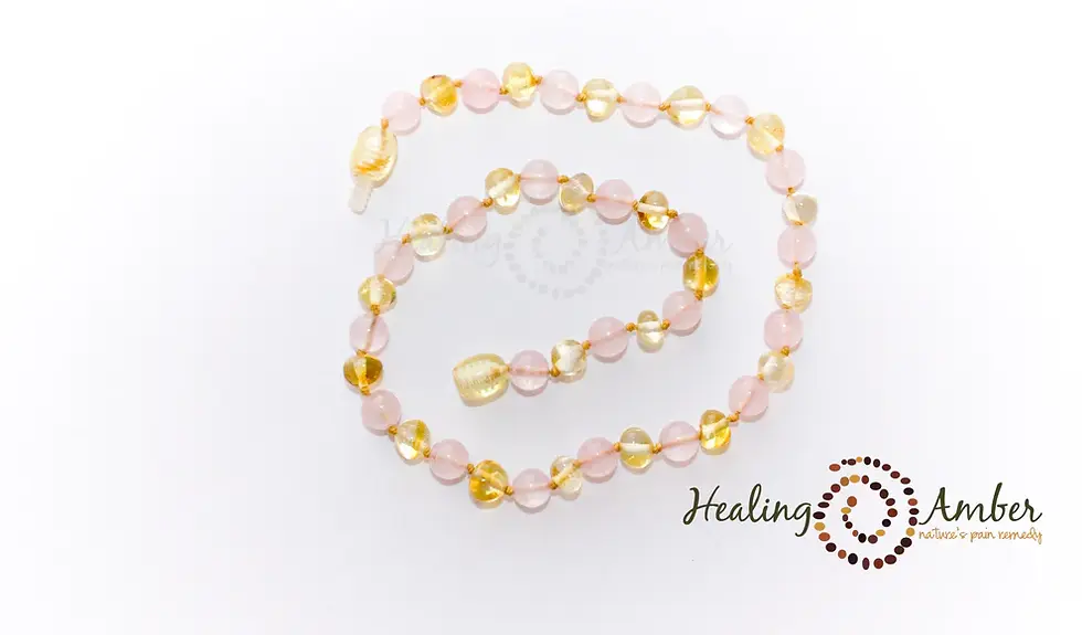 Thumbnail: Healing Amber Gold Amber & Rose Quartz Teething Necklace