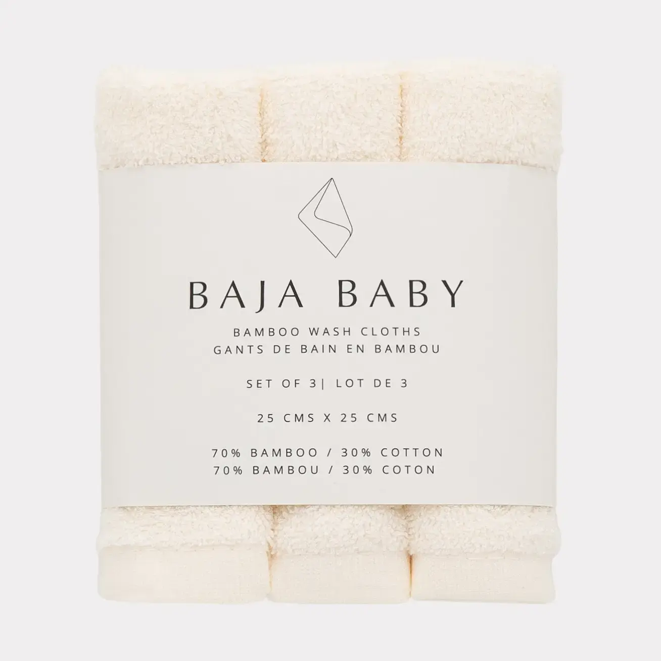 Baja Baby Off White Bamboo/Cotton Wash Cloths | 3 Pack