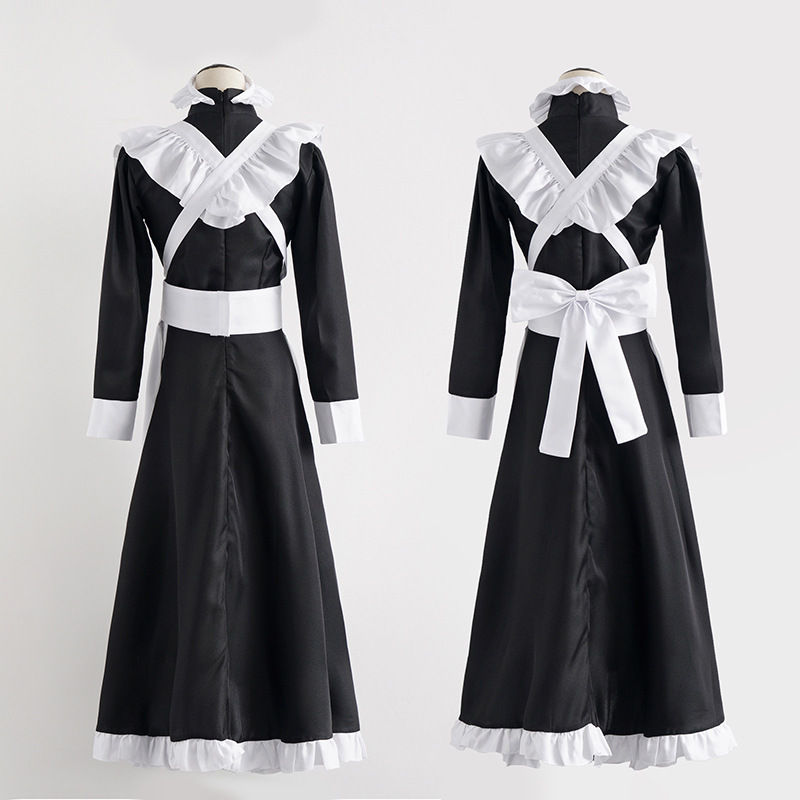 Thumbnail: Classic Black and White Maid Cos Costume British Style Pearl Line Long Cafe Maid