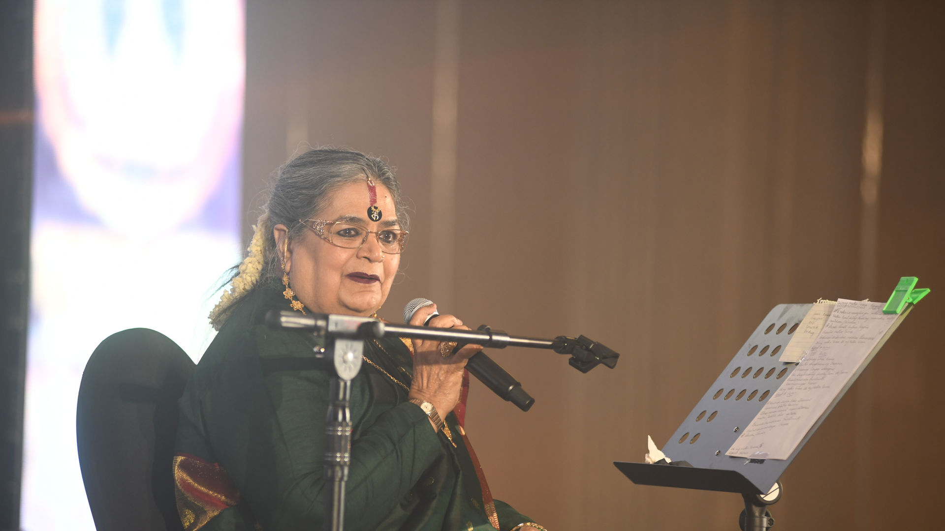 Iconic singer Usha Uthup performing live on stage at the Mother Teresa International Award 2026 grand ceremony in Dubai