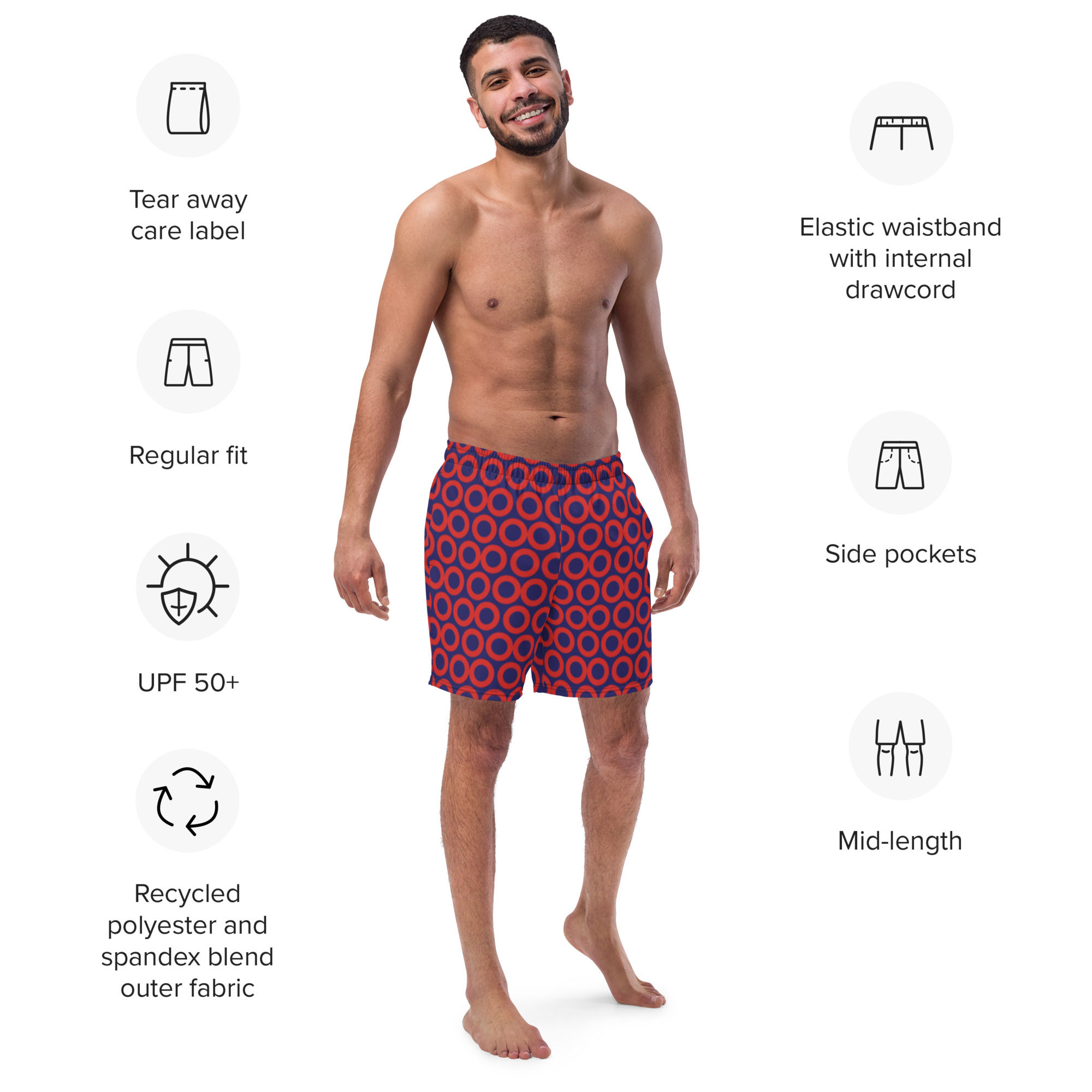 All-Over Print Recycled Swim Trunks for Phans
