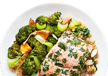 Healthy salmon + veggies + quinoa dish I