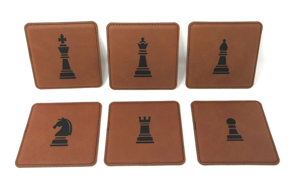 Thumbnail: Chess Coasters 4" x 4" Set of 6 Leatherette with Storage