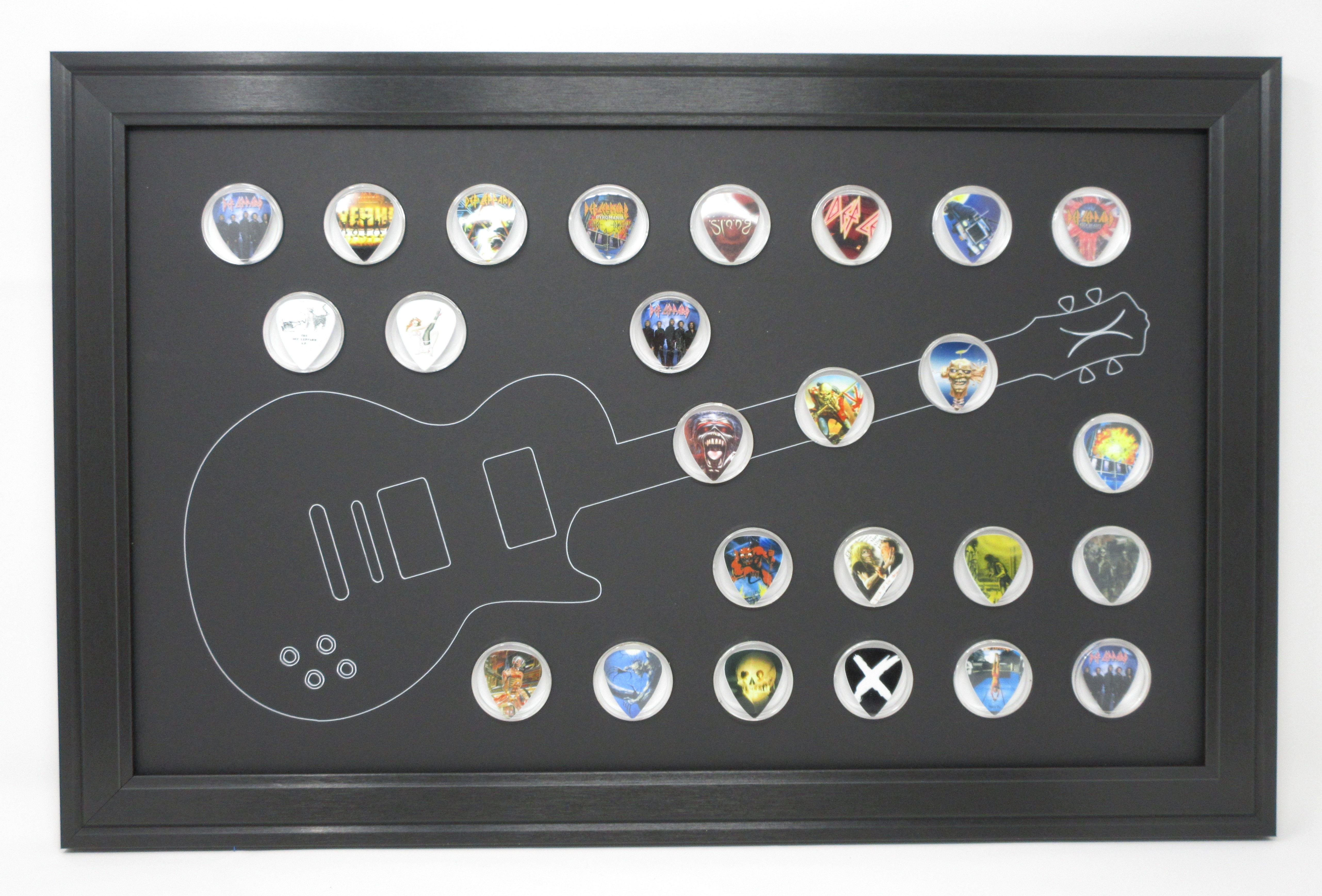 Bass Guitar Pick Picture Display Wall Frame for 25 Picks with Capsules
