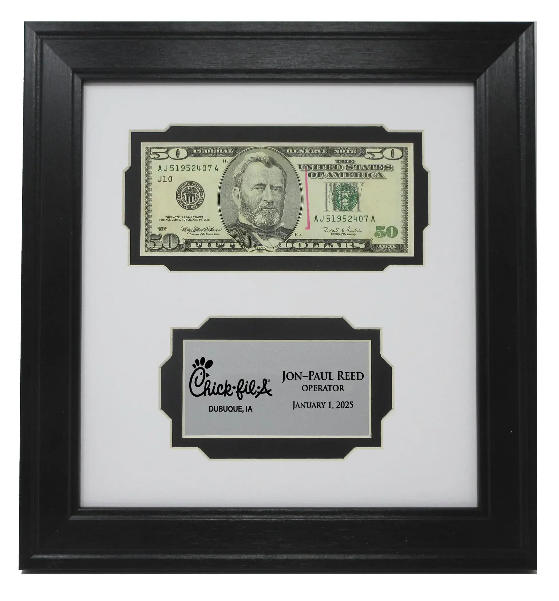 First Dollar Bill Frame with Custom Plate