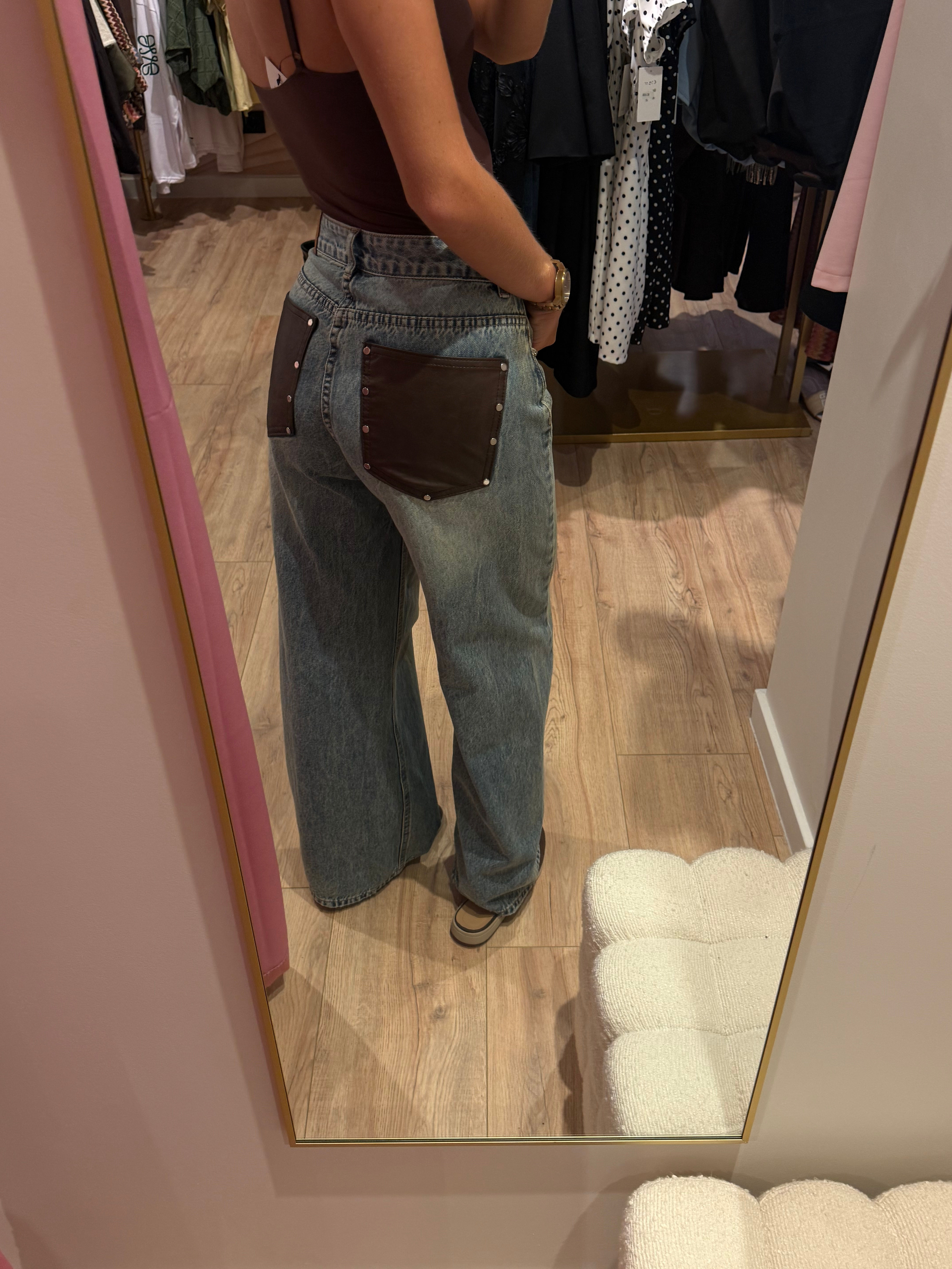 Leather Pocket Jeans