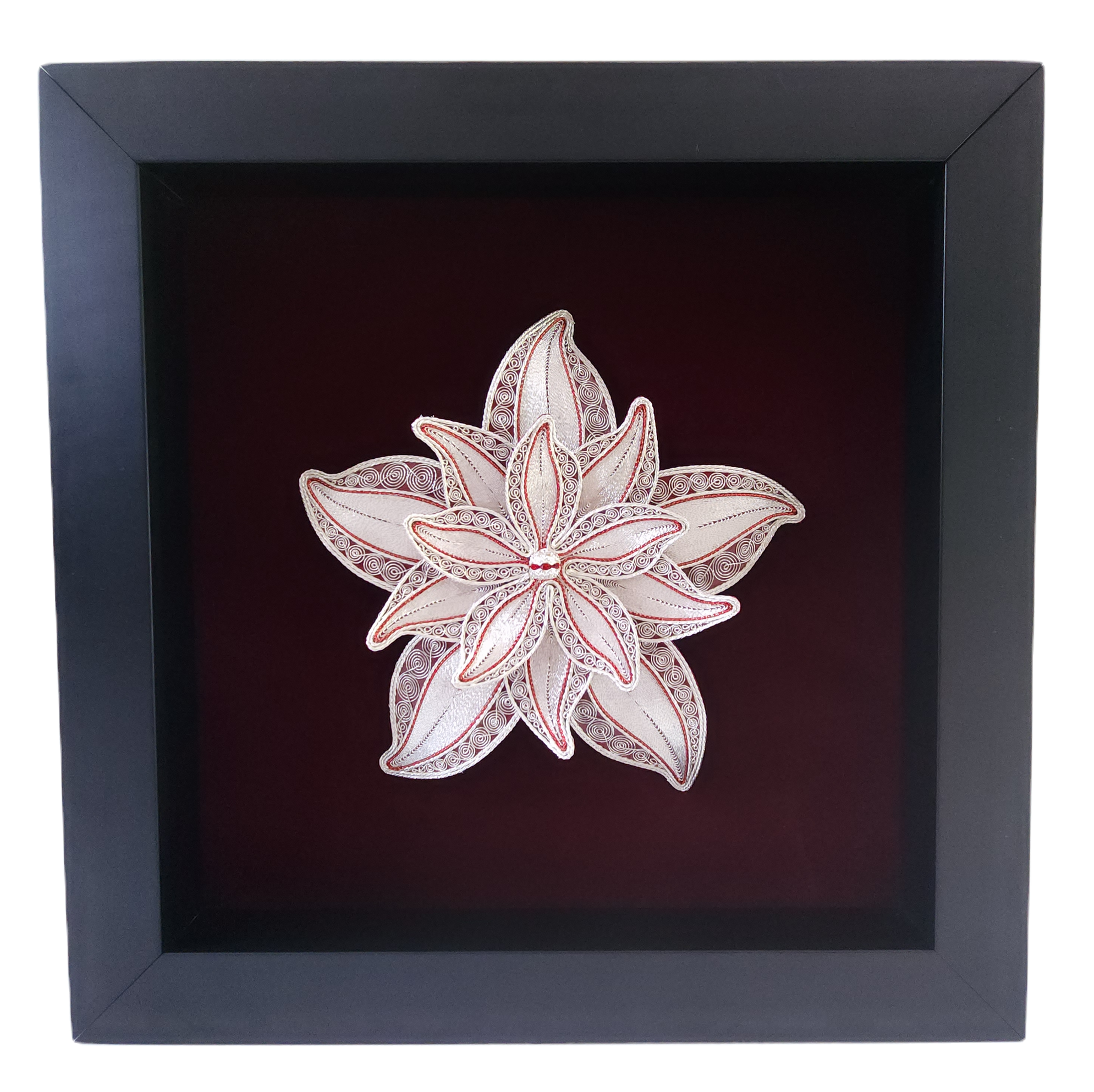 Framed Silver/Red Lily Flower Art Gift (3-layered)