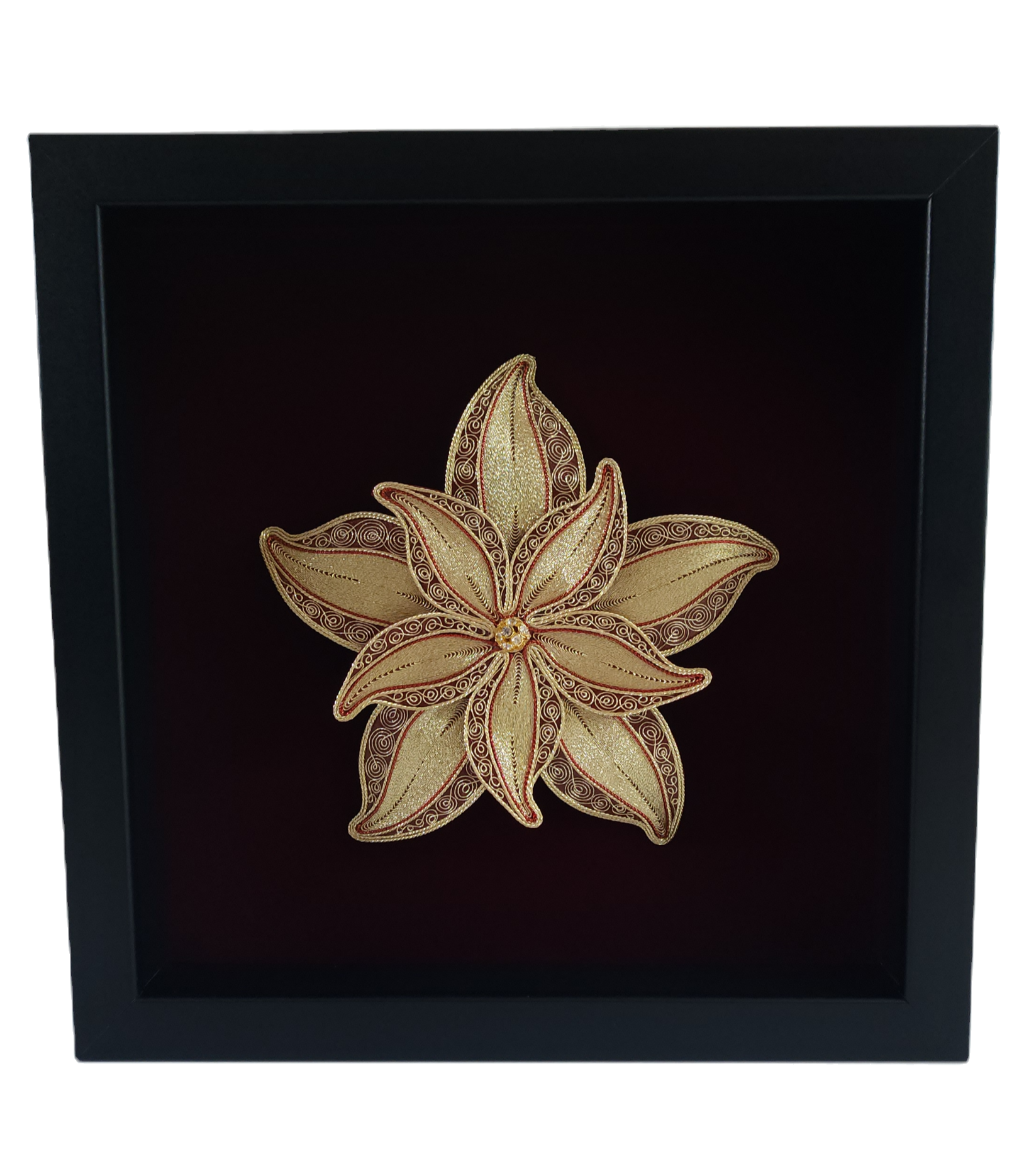 Framed Gold/Red Lily Flower Art Gift (2-layered)