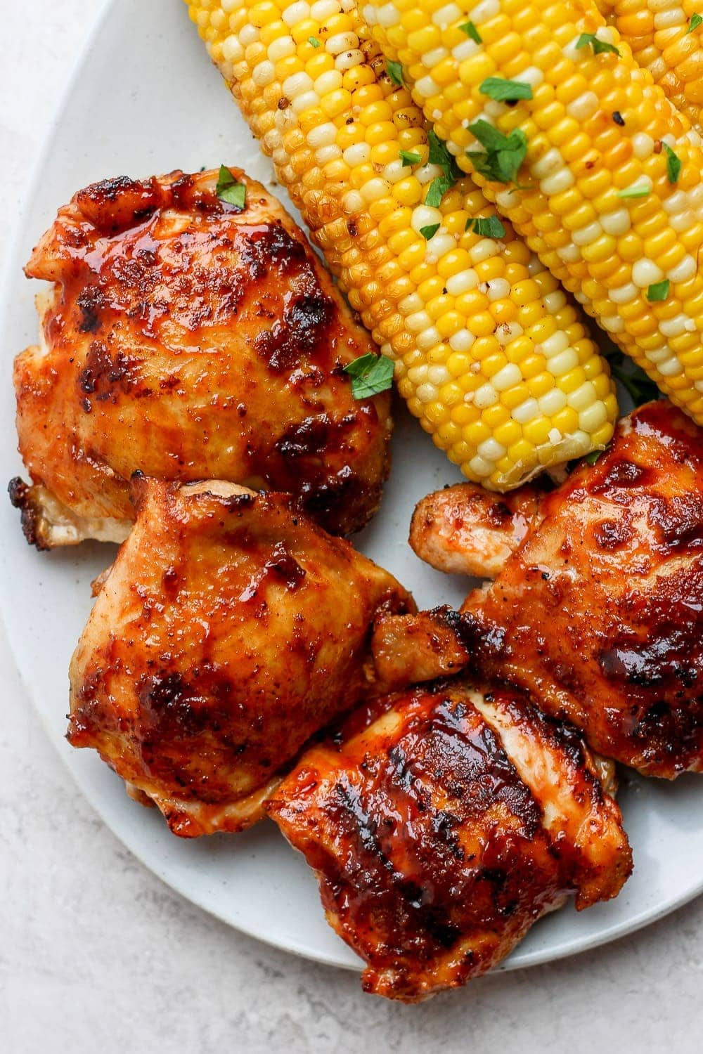 Grilled Chicken Thighs with grilled corn