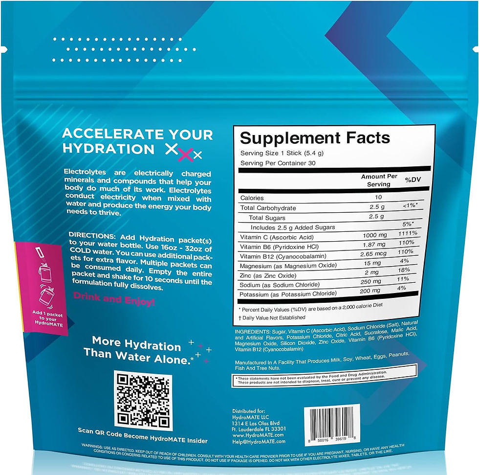 Thumbnail: HydroMATE Electrolytes Powder Drink Mix Packets Hydration Accelerator Low Sugar