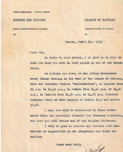 League of Nations.Letter