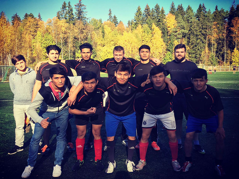 Registro antes de uma partida de futebol com os refugiados em Valkeakoski