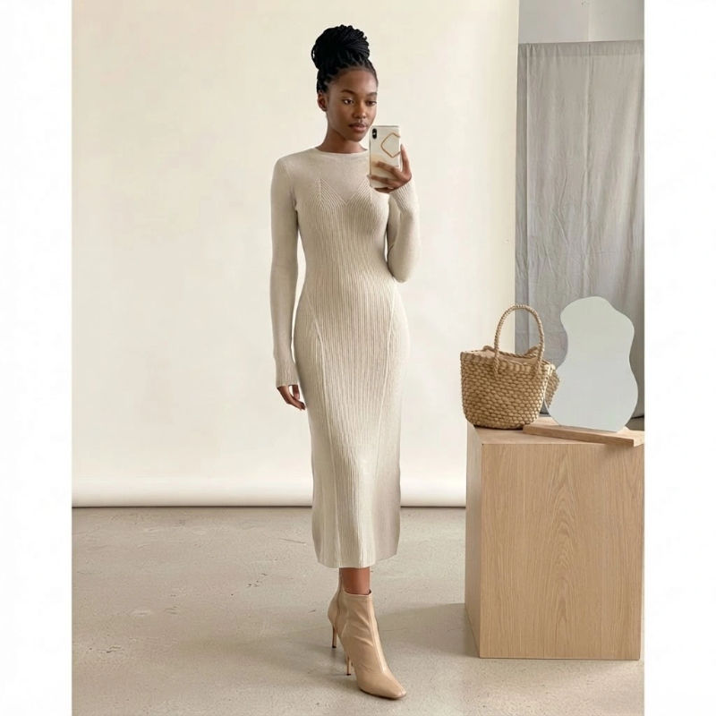 Ribbed Knit Sweater Dress