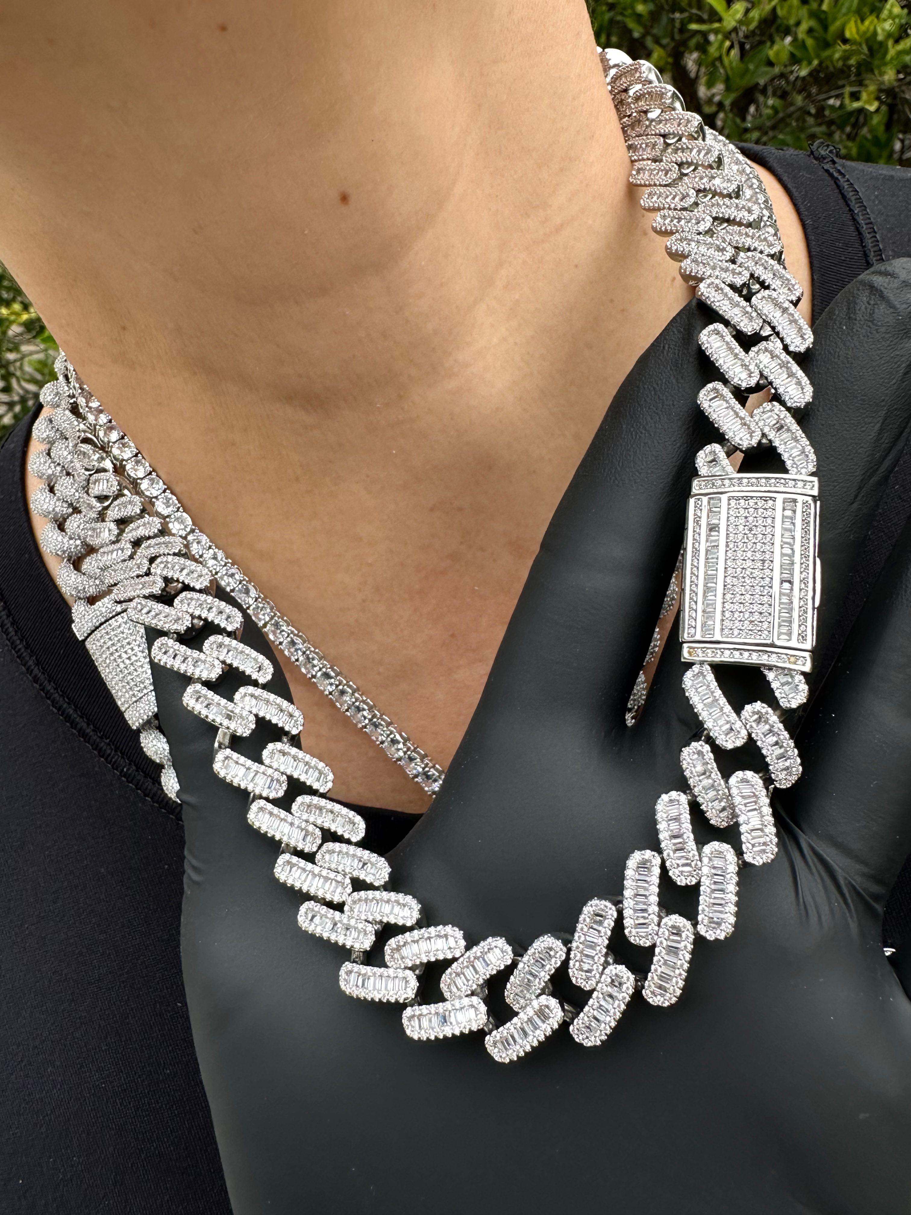 Cadena Cubana Baguette 15mm ICED Premium