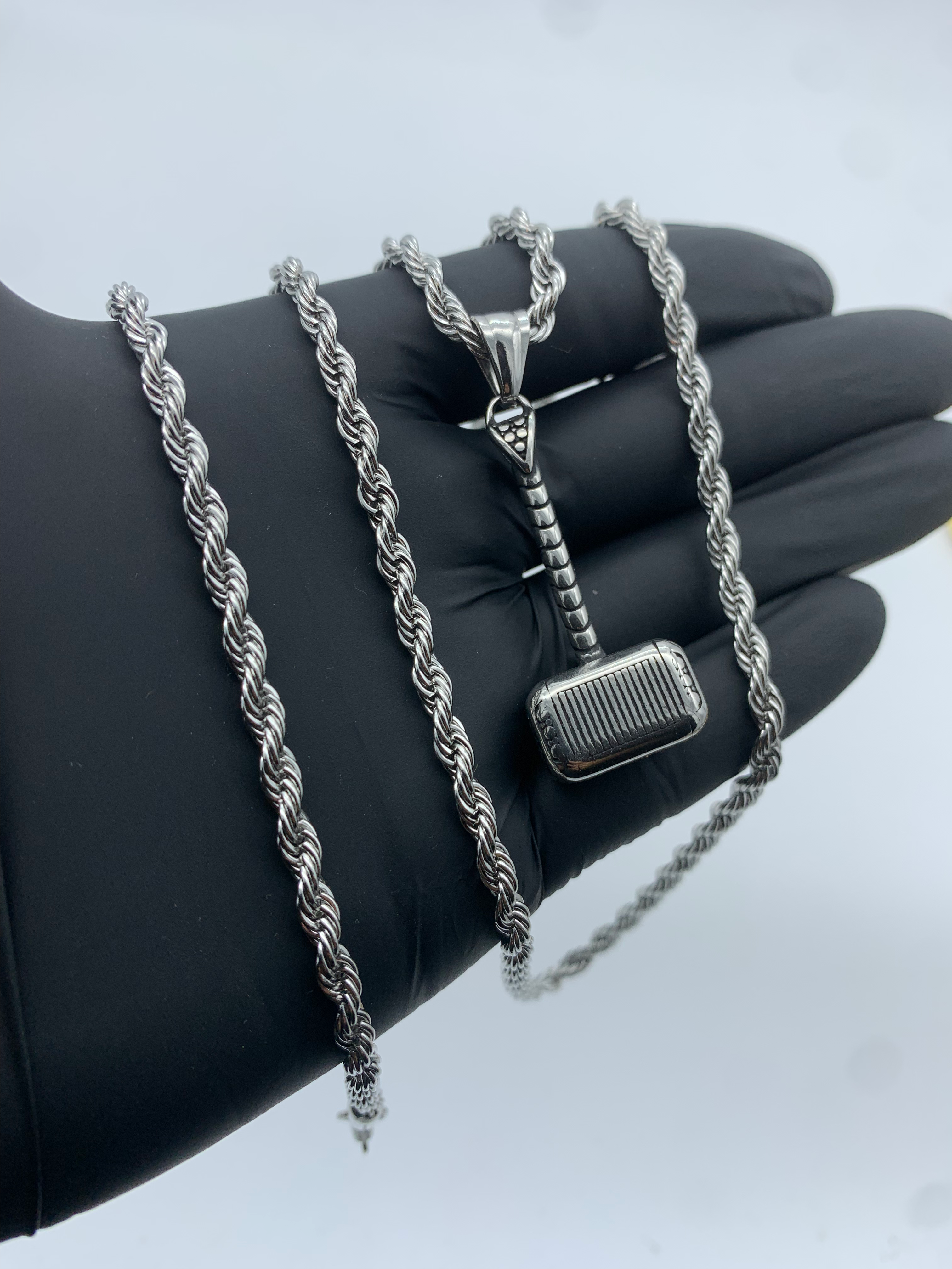 Conjunto Pulsera 20cm + Cadena 60cm + Martillo