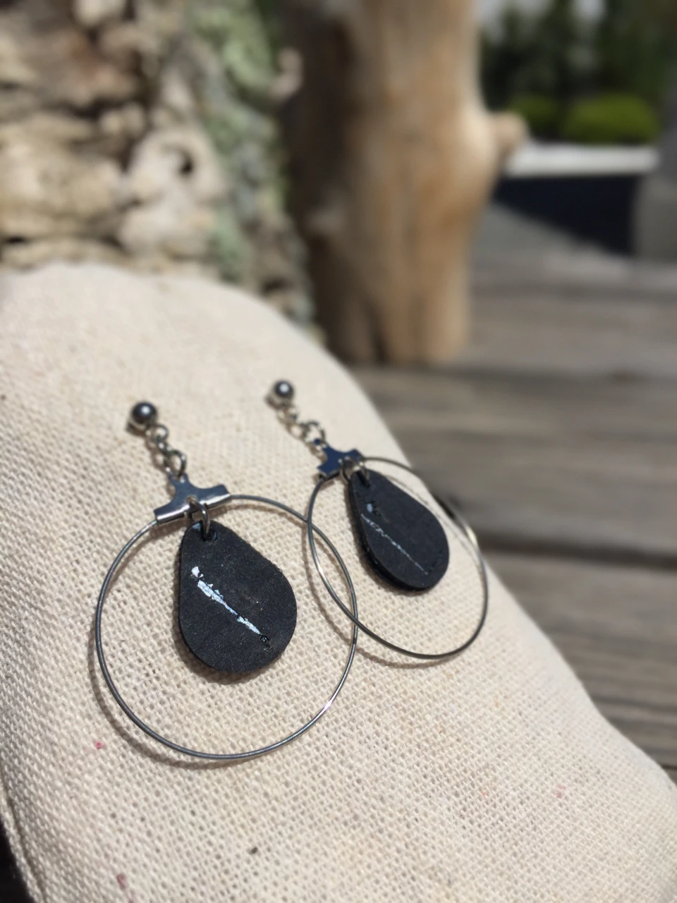 Bijoux en liège et acier inoxydable D'Ame boucles d'oreilles bleues nuit